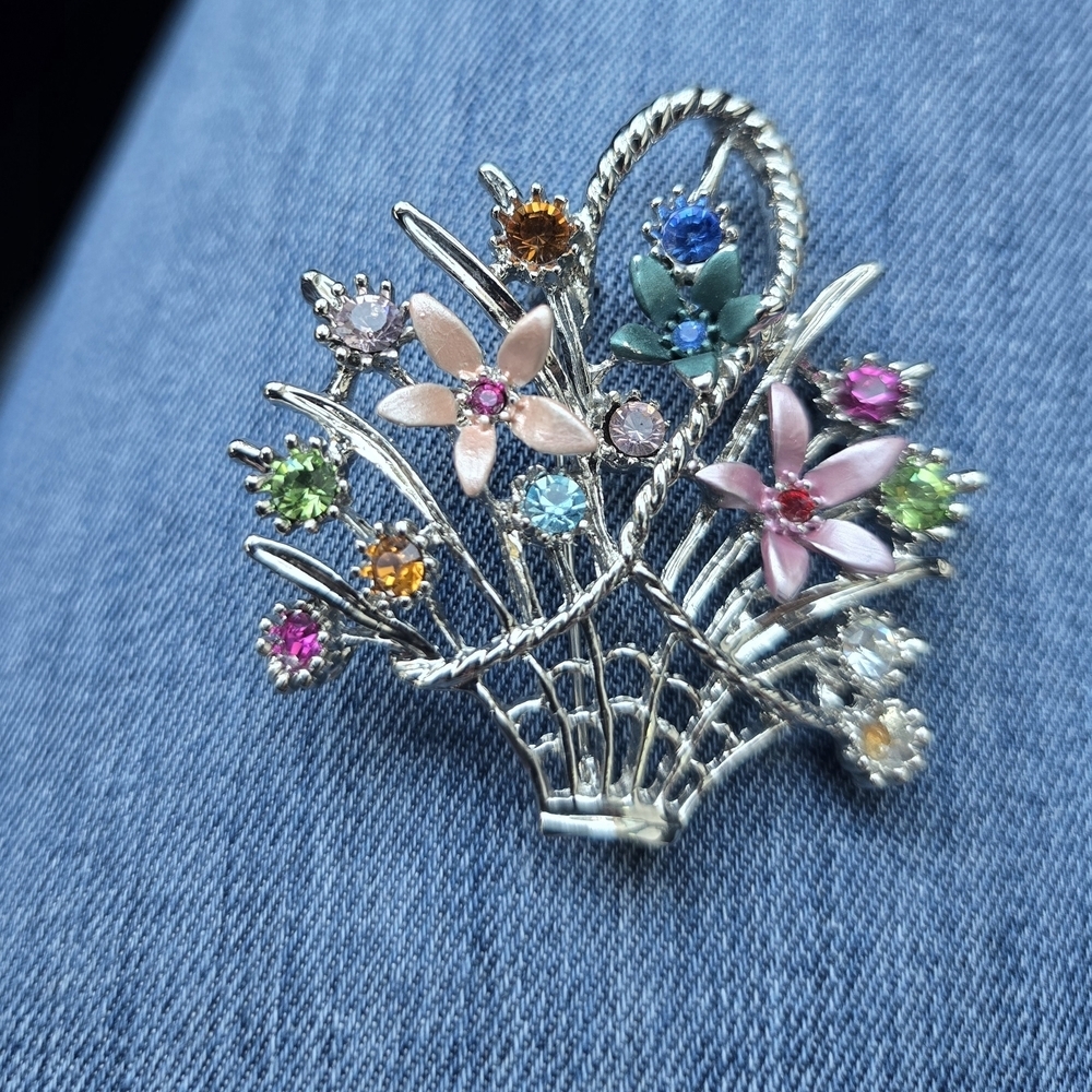 Colorful Floral Basket Brooch - Picture 2 of 4